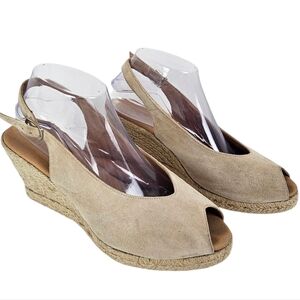Paseart Spain Beige Suede Espadrille Wedge Slingback Sandals Size 40 US 9-9.5